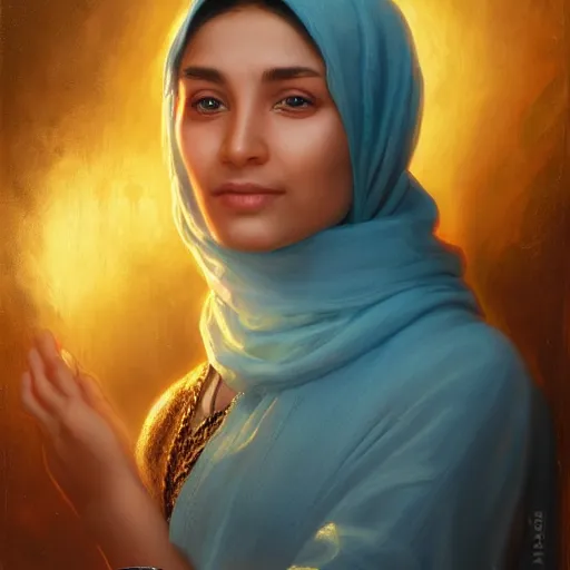 Prompt: portrait of an omani woman ( 3 5 ) from oman in 2 0 2 1, an oil painting by ross tran and thomas kincade