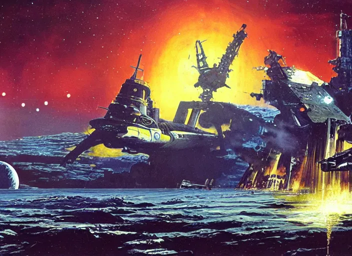 Prompt: the spacewreck of the hesperus, matte painting, chris foss