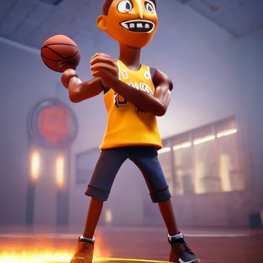 Prompt: steve curry basketball player of with a beautiful and detailed, rendered as an unreal engine 5 video game, cinema 4 d, octane render, detailed, brawl stars, cinematographic, artstation greg rutkowski, full colors hd