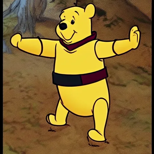 Prompt: Winnie the Pooh as a titan from Attack on Titan