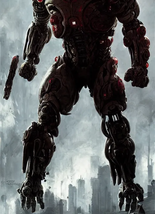 Image similar to terry crews as victor stone, full body concept, cyborg, borg, strogg, face of a man, terminator, flesh, quake strogg, doom demon, wolfenstein, monstrous, powerful, symmetry, symmetrical, concept art by ruan jia and greg rutkowski