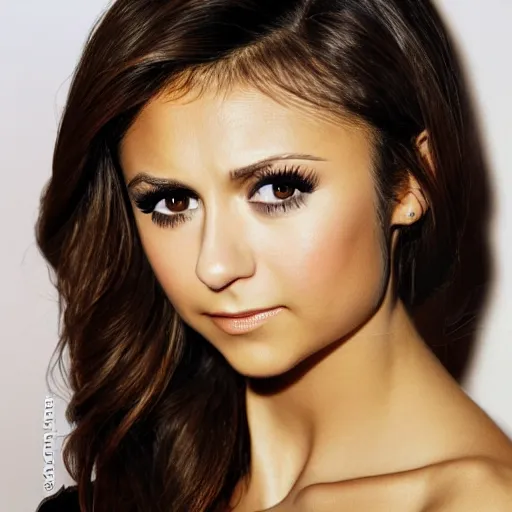 Image similar to nina dobrev, head and shoulders portrait, extremely detailed masterpiece, one single continues line.