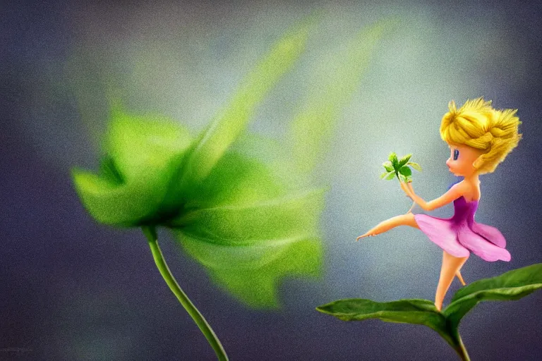 Prompt: Tinkerbell kissing a flower, hyper realism, macro shot