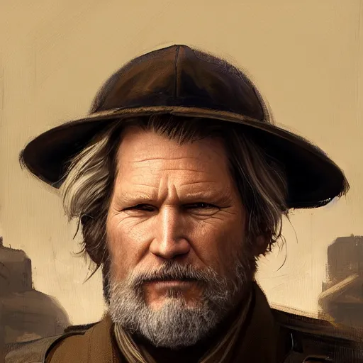 Image similar to portrait of a man by greg rutkowski, he looks like jeff bridges, wearing the military fatigues of the corellian confederation, star wars expanded universe, he is about 5 0 years old, highly detailed portrait, digital painting, artstation, concept art, smooth, sharp foccus ilustration, artstation hq