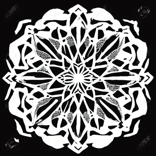 Image similar to high contrast black ink on white paper mandala block print illustration