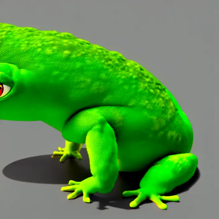 Image similar to a fat anthropomorphic male green gecko fursona waddling across vrchat, cute, 3 d, octane render, furry