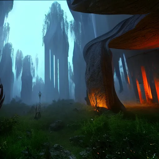 Image similar to inside a ethereal magical elven city, 8k, HDR, cinematic, volumetric lighting, unreal engine 5