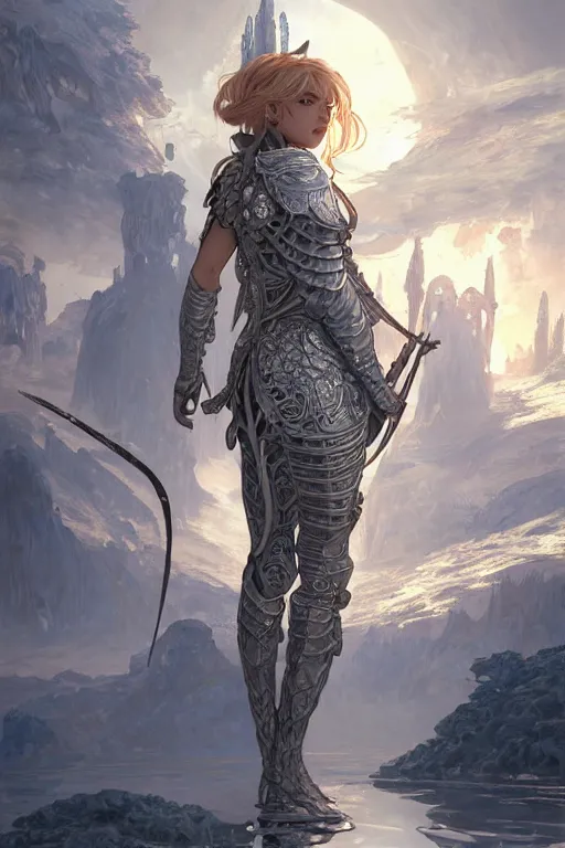 Image similar to portrait knights of zodiac girl, sliver ice color reflected armor, in ruined agora of athens sunrise, ssci - fi and fantasy, intricate and very very beautiful and elegant, highly detailed, digital painting, artstation, concept art, smooth and sharp focus, illustration, art by tian zi and wlop and alphonse mucha