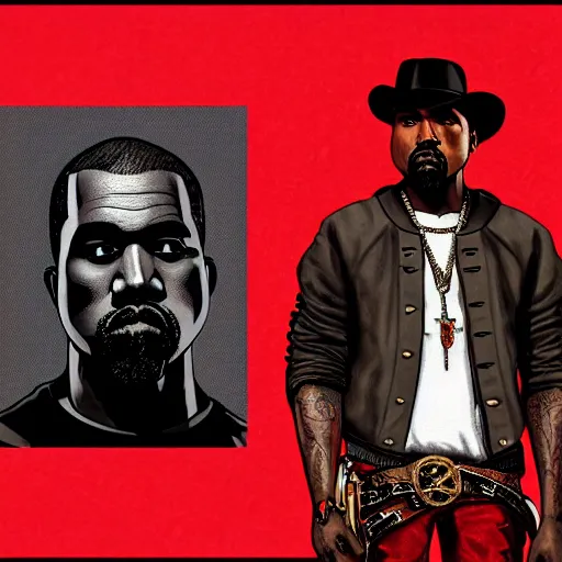 Image similar to kanye west in stephen bliss illustration red dead redemption 2 artwork of kanye west, face, in the style of red dead redemption 2 loading screen, by stephen bliss, artstation