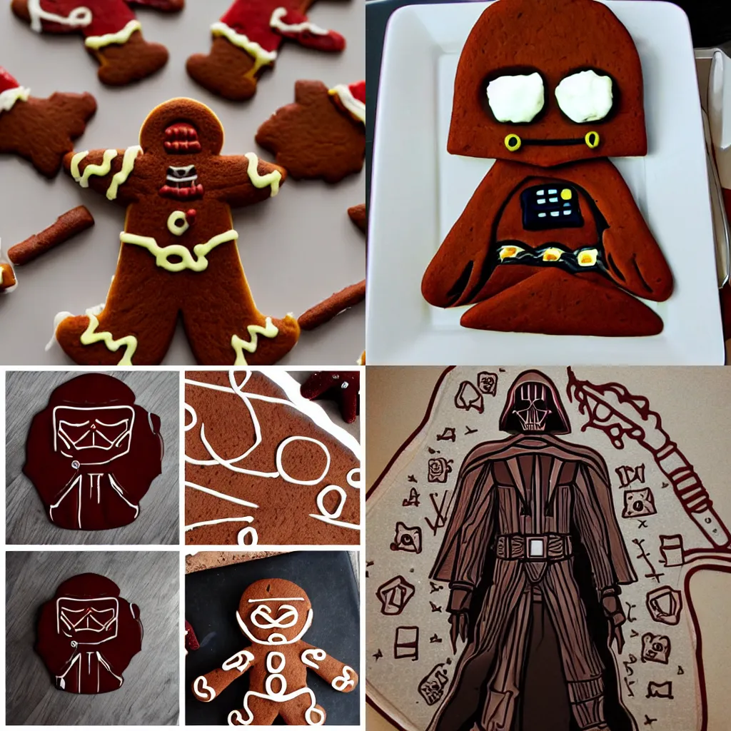 Prompt: a gingerbread sith lord