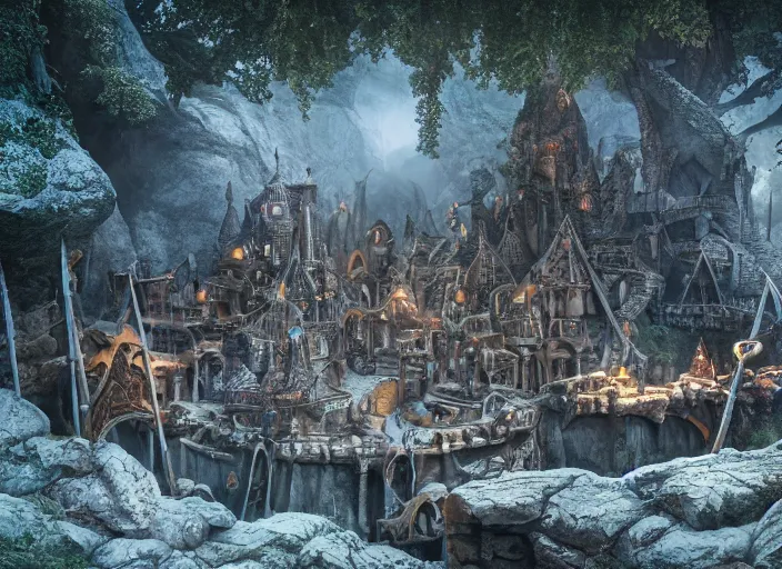 Prompt: detailed octane render of a diorama of moria as kids adventure playground, balrog, gandalf, skyrim, detailed, by joop geesink, wes anderson, jim henson, brian froud, breathtaking, 8 k resolution, beautiful lighting, studio light, extremely detailed, establishing shot, realistic materials, hyperrealistic