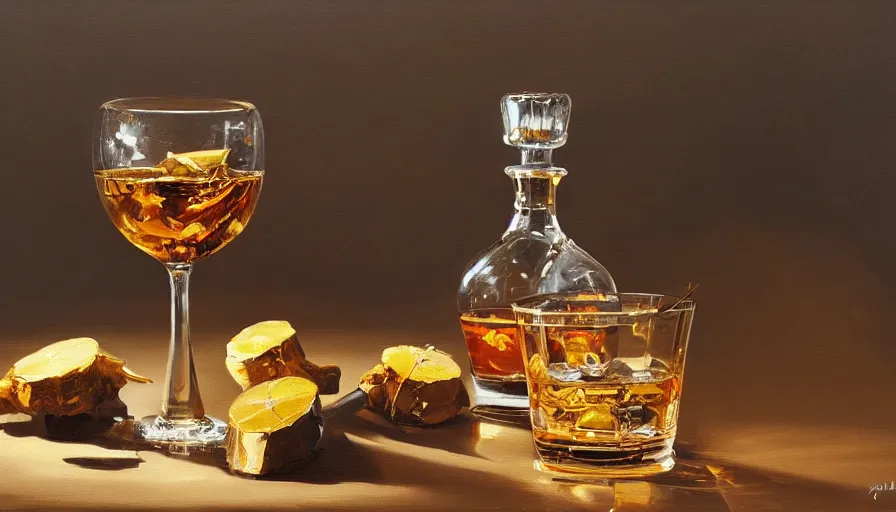 Image similar to whisky and clocks, oil painting by jama jurabaev, brush hard, artstation, high quality, brush stroke