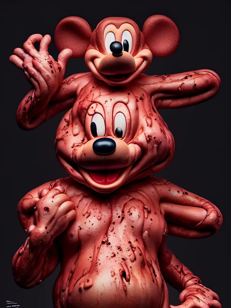 Image similar to hyperrealistic rendering, fat smooth cronenberg flesh monster mickey mouse by donato giancola and greg rutkowski and wayne barlow and zdzisław beksinski, product photography, action figure, sofubi, studio lighting, colored gels, colored background