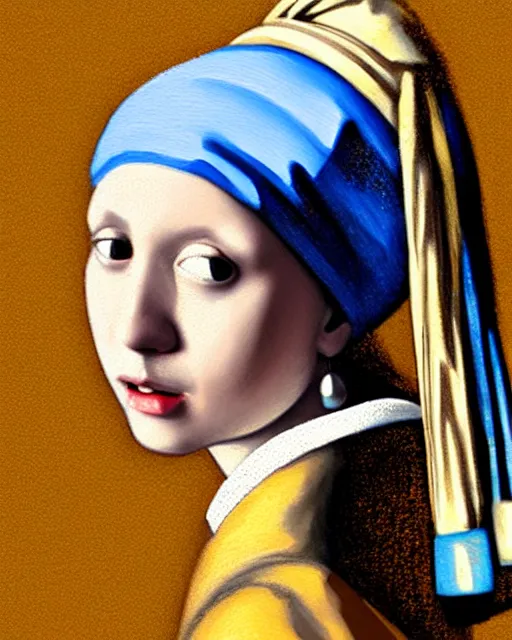 Image similar to digital realist painting of a beautiful modern girl as a girl with a pearl earring