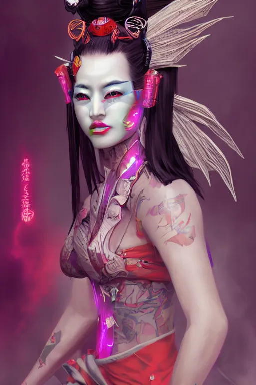 Image similar to agile geisha cyberpunk Dragon princess, digital art, 8k ,character ,realistic, portrait, hyperrealistic