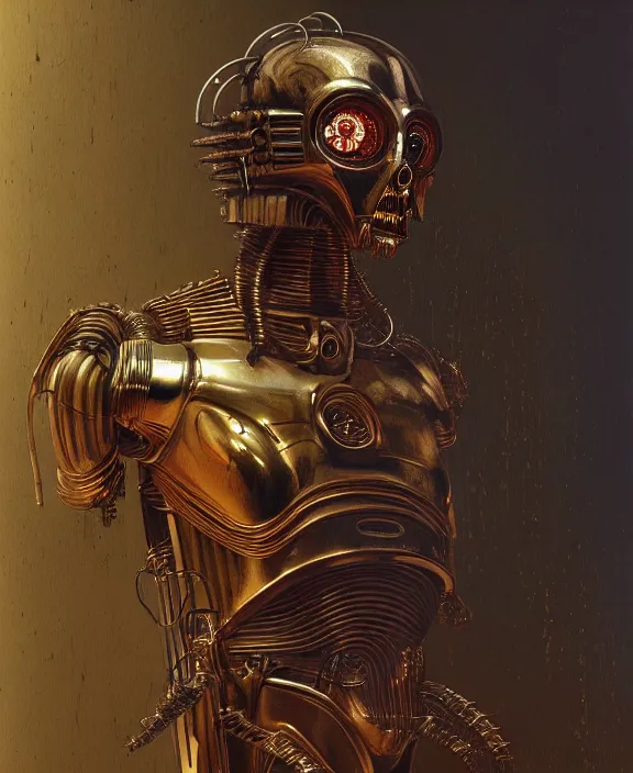 Image similar to demonic c - 3 po, by hr giger and beksinski and stephan martiniere, trending on artstation, 4 k resolution, detailed, high quality, hq artwork