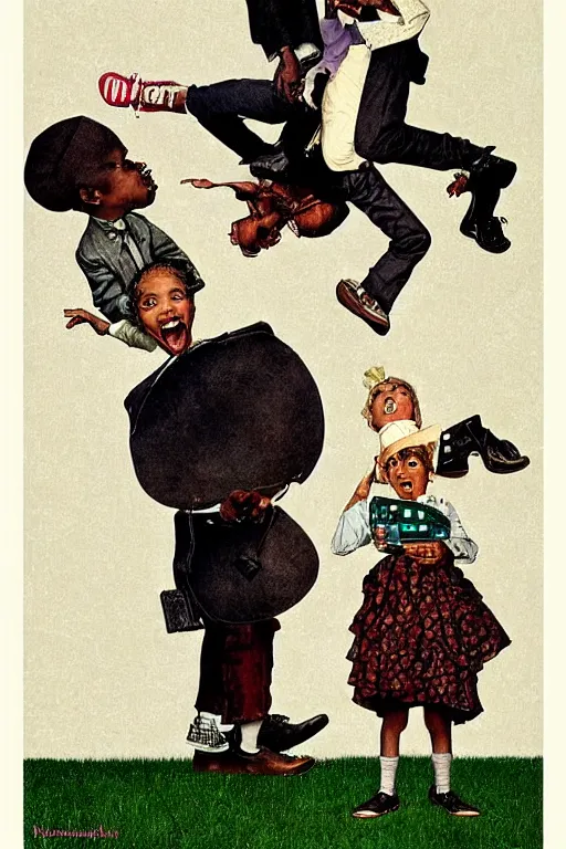 Image similar to Outkast, illustrated in whimsical style, Illustration by Norman Rockwell,