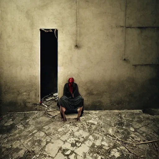 Prompt: a decayed man emerging from a wall by Zhang Kechun