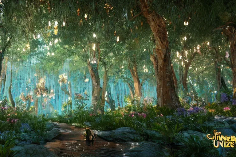 Prompt: crystal forest with gilded trees and jeweled flowers by unreal engine, photorealistic