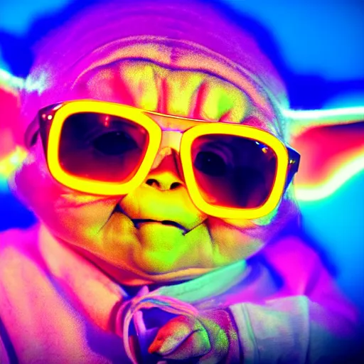 portrait of baby yoda wearing sunglasses, blue and, Stable Diffusion