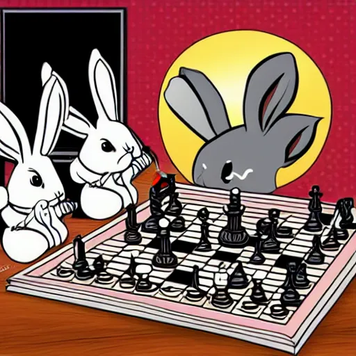 Image similar to a rabbit playing chess, cartoon style, realistic,