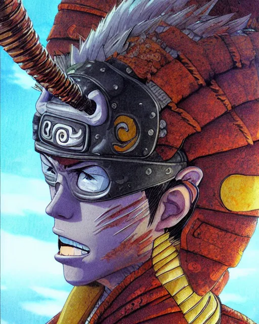 Prompt: naruto, character portrait, portrait, close up, concept art intricate details, highly detailed, in the style of chris foss, rodger dean, moebius, michael i whelan, and gustave dore