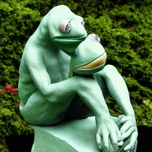 Prompt: The Thinker Kermit the frog by Auguste Rodin