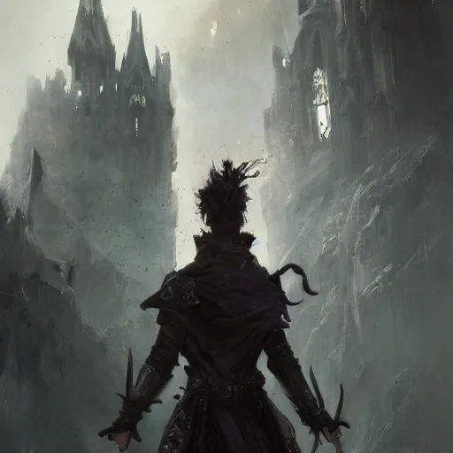 Image similar to portrait of a warlock, dungeons and dragons character, castle background, gorgeous view, realistic, high detail, digital art, painted by greg rutkowski, painted by jeremy mann, trending on artstation