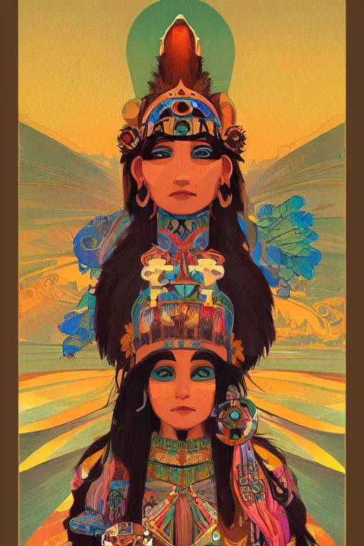 Image similar to Hopi kachina, symmetrical features, cinematic lighting, soft bokeh, fantasy, modern, colourful, highly detailed, digital painting, artstation, deviantart, concept art, sharp focus, illustration, by alphonse mucha