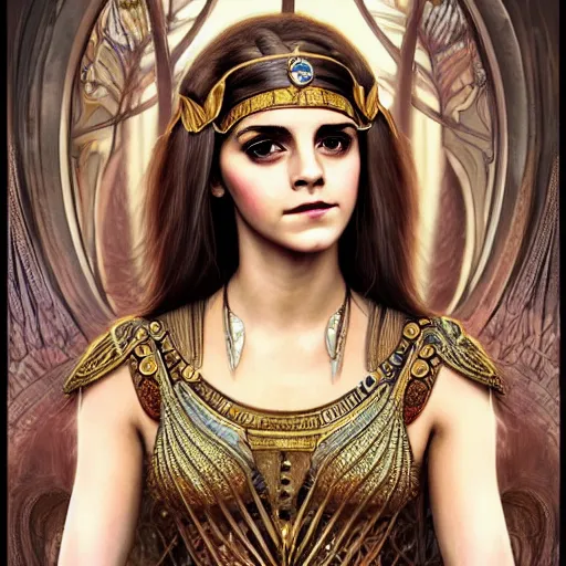 Prompt: Emma Watson as Cleopatra, cute, fantasy, intricate, elegant, highly detailed, digital painting, 4k, HDR, concept art, smooth, sharp focus, illustration, art by artgerm and H R Giger and alphonse mucha