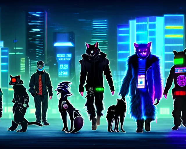 Image similar to high - resolution photograph from a cyberpunk era furry fandom convention ( midwest furfest 2 0 4 7 ), taking place after the genetic revolution and quantum singularity. photorealistic.