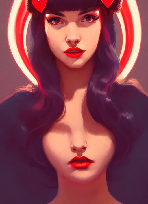 Prompt: portrait of veronica lodge with fluffy bangs, 1 9 6 0 s, long hair, red hairband, curly bangs, intricate, elegant, glowing lights, highly detailed, digital painting, artstation, concept art, smooth, sharp focus, illustration, art by wlop, mars ravelo and greg rutkowski