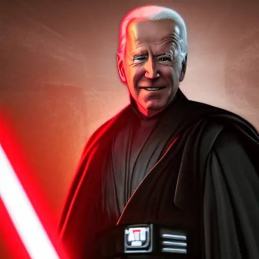 Image similar to movie still of Joe Biden as a sith lord, 4k, high resolution, lightsaber