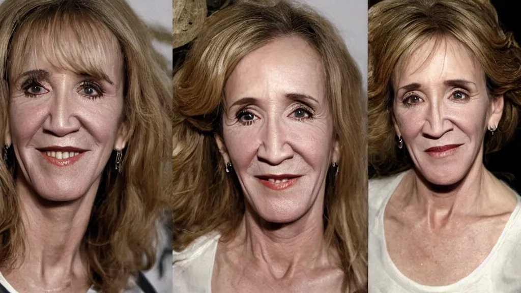 Prompt: greasepunk lengthy detailed portrait of felicity huffman at age 1 0 5