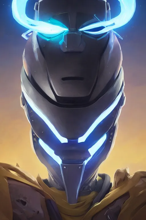 Image similar to epic mask helmet robot ninja portrait stylized as fornite style game design fanart by concept artist gervasio canda, behance hd by jesper ejsing, by rhads, makoto shinkai and lois van baarle, ilya kuvshinov, rossdraws global illumination radiating a glowing aura global illumination ray tracing hdr render in unreal engine 5