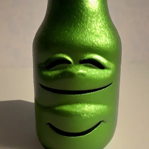 Prompt: a children's bottle inspired by shrek's design, ia bottle n the shape of shrek