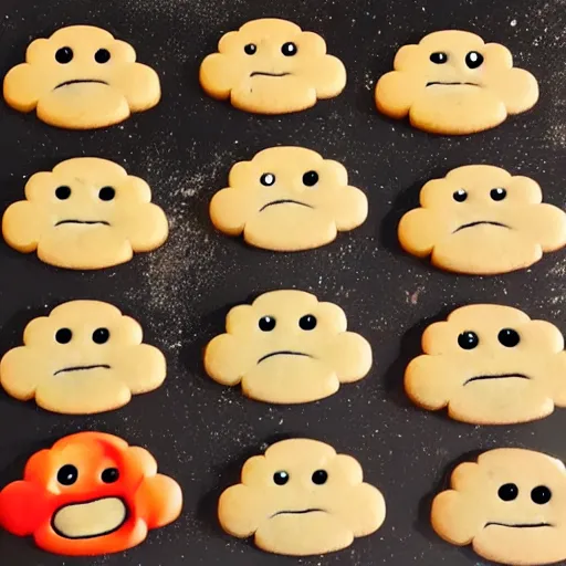 Prompt: Three cookies fighting with faces and cute little arms