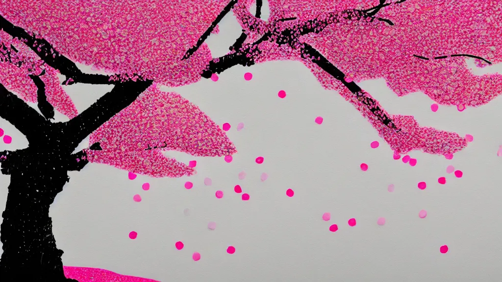 sakura petals on a tree, japan, a collage painting, in Stable