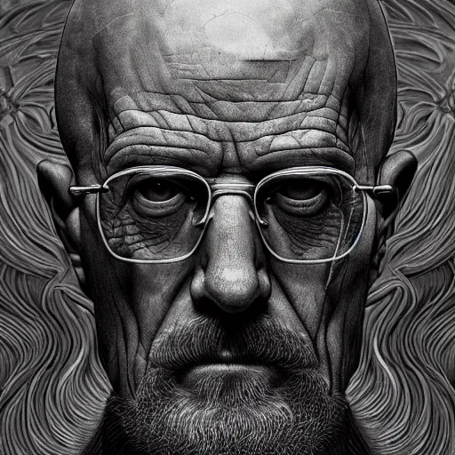 Image similar to ultra realist intricate detailed scorn portrait of heisenberg, insanity accurate features, apocalyptic, very intricate details, 8 k resolution, dim lighting, artstyle zdzisław beksinski and keith thompson, by giger style, award winning