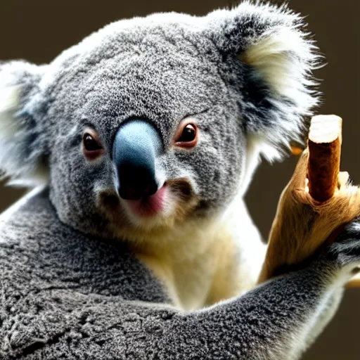 Prompt: koala with cigar in mouth