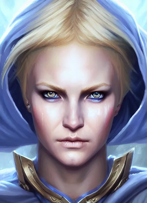 Image similar to a _ fantasy _ style _ portrait _ painting _ of timid white female paladin with blonde hair and blue eyes,, scar under left eye, holy oil _ painting _ unreal _ 5 _ daz. _ rpg _ portrait _ extremely _ detailed _ artgerm _ greg _ rutkowski _ greg