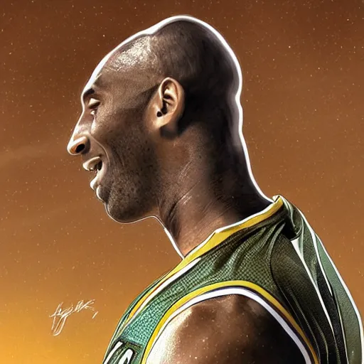 Prompt: kobe bryant kissing a giant turtle in heaven, hyper realistic, side view, digital art, amazing detail, artstatiom, cgsociety, epic art