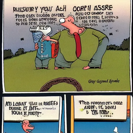 Image similar to a hilarious comic, gary larson, the far side, newspaper comic