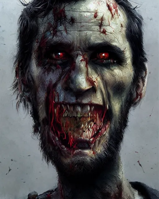 Prompt: hyper realistic photo portrait shouting zombie cinematic, greg rutkowski, james gurney, mignola, craig mullins, brom