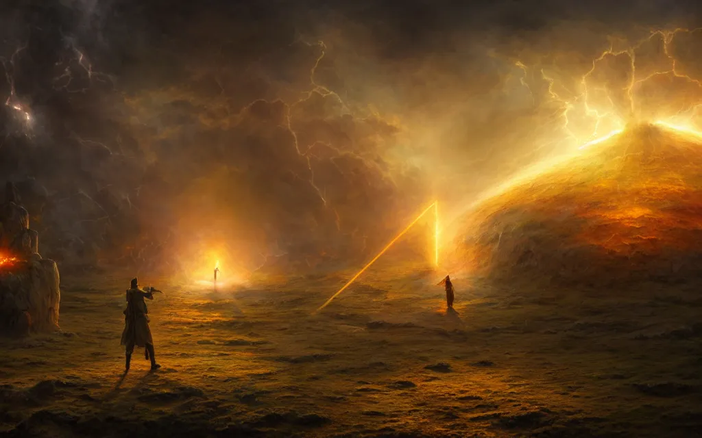 Prompt: portal to truth dimension on a battlefield of illusions, illustration, moody, chaotic, god, mist, nuclear explosion background, volumetric lighting, soft lighting, soft details, painting oil on canvas by craig mullins and Edmund Blair Leighton, octane render, HDR, trending on artstation, 4k, 8k, HD