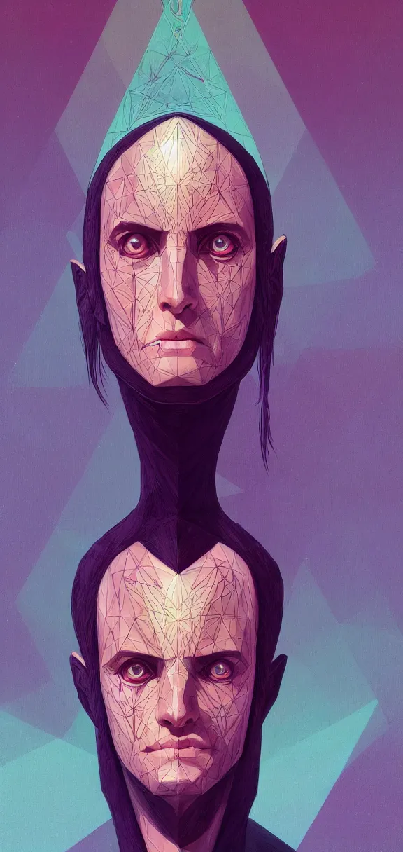 Prompt: symmetrical post - minimalism portrait of a magical triangle very stretched long expanded infinity - symbol - head, extremely long forehead, vibrant color scheme, highly detailed, in the style of romanticism, cinematic, artstation, moebius, junji ito, greg rutkowski