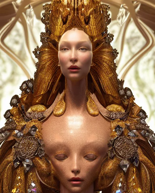 Prompt: a highly detailed metahuman 4 k close up render of an alien goddess bella hadid monument persephone in iris van herpen dress schiaparelli in diamonds crystals swarovski and jewelry iridescent in style of alphonse mucha gustav klimt trending on artstation made in unreal engine 4