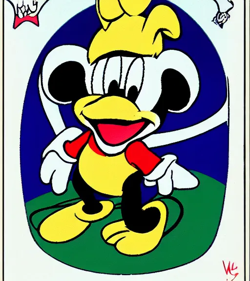 Image similar to a child of mickey mouse and donald duck, in ren and stimpy style s - w 5 7 6