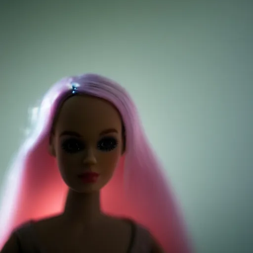 Image similar to ugly creepy dirty annoying Barbie doll, ethereal dramatic volumetric light, sharp focus