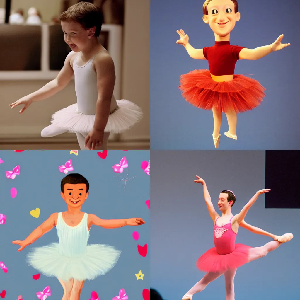 Prompt: Mark Zuckerberg as happy cute ballerina , kodak film